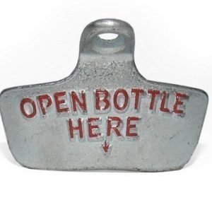 Kyltti "open bottle here" harmaa/punainen